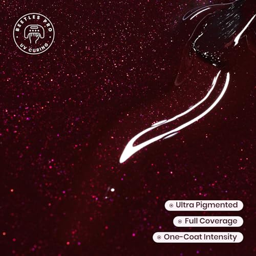 Beetles Pro Red Gel Polish - Currently Crushing, Dark Cherry Mocha Red Color 20ml Glitter Plum Gel Nail Polish, Professional Nail Tech Formula, High Pigment Soak Off UV LED Long Lasting