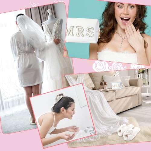 Bride to Be Gift Set with Slippers, Makeup Bag, Robe & Claw Clip – Wedding Bridal Shower Gift