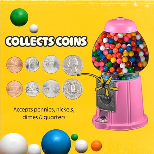 Pink Gumball Machine with Stand & Coin Bank - Vintage 15-Inch Dispenser