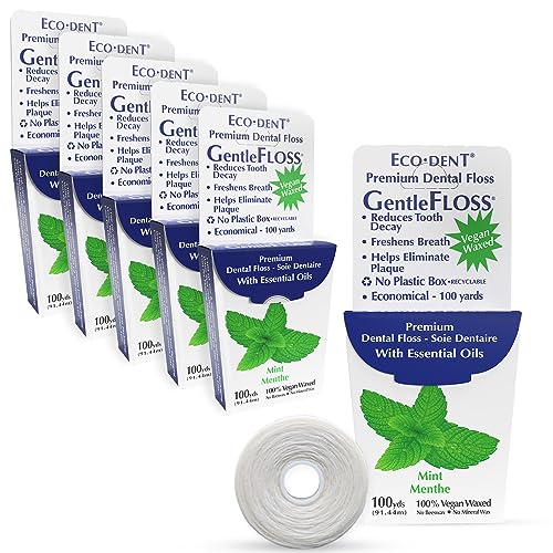 Eco-Dent GentleFloss Mint Waxed Dental Floss Vegan & Eco-Friendly Pack of 6