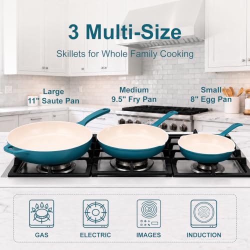 QuliMetal Nonstick Enameled Cast Iron Skillet Set (8", 9.5", 11")