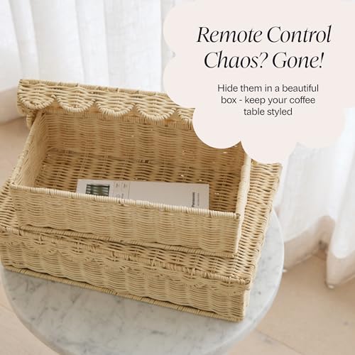 Decorative Storage Boxes with Lid - Natural Rattan, Set of 2, 14x8x4 in