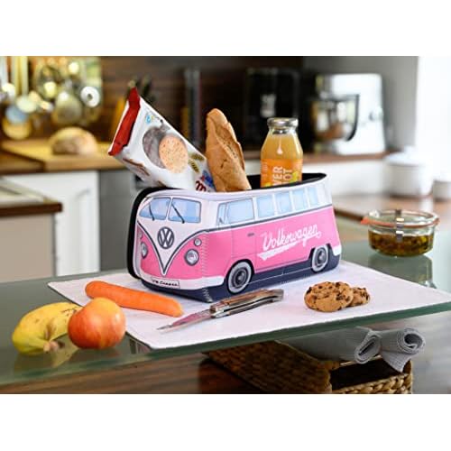 BRISA VW Collection - Volkswagen Neoprene Universal Makeup Cosmetics Toiletry Travel Pharmacy Bag in T1 Bus Design (Pink/Large) (Large (11.8 x 5.5 x 4.7 inches))