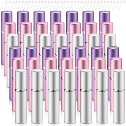 Refillable Perfume Atomizer Bottle Set - 56 Pcs, 5 ml, Purple, Pink, Silver