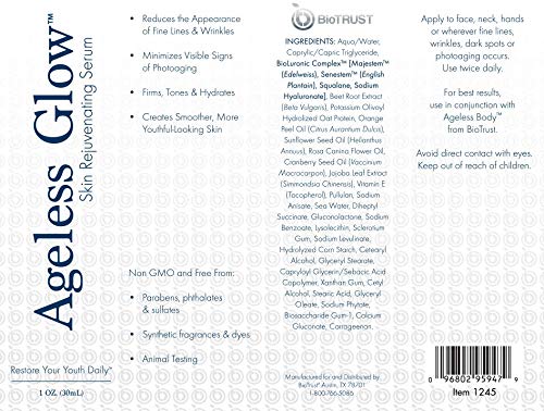 Anti-Aging Face Serum with Vitamin C & Hyaluronic Acid - Brightening Moisturizer, Plant-Based, 1 fl oz