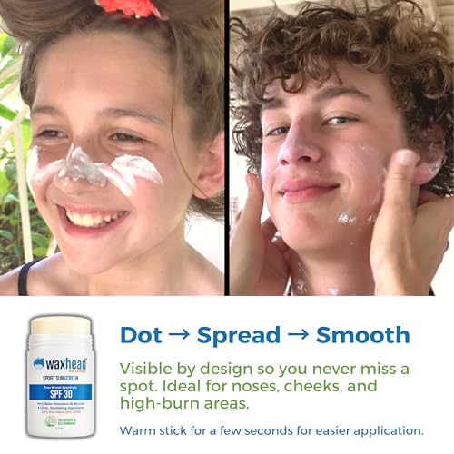 Waxhead Zinc Oxide Sunscreen Stick SPF 30, 4-Ingredient Mineral Sunscreen for Face & Body, EWG 1, Reef Safe Non-Nano, Baby & Kids Sensitive Skin, Water Resistant Sport Tattoo Sunblock, 3.7 oz