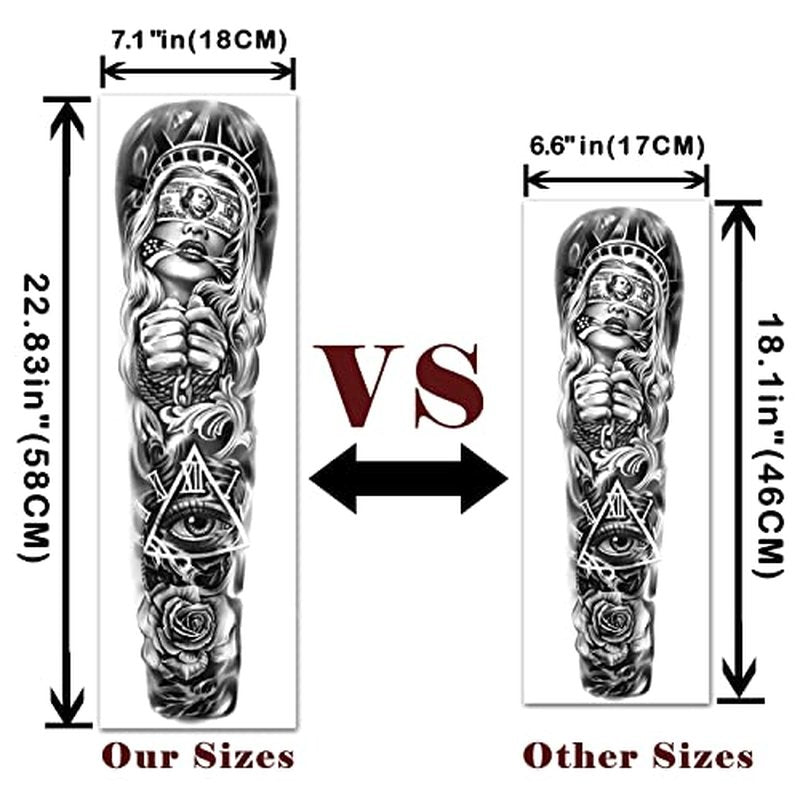 Full Arm Sleeve Temporary Tattoos for Men Women, 46 Sheets Fake Tattoos for Adults, Realistic Lion, Wolf, Eagle, Deer, Flower, Clock, Skeleton Design for Party Concert Daily Accessories