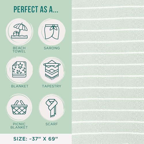 Turkish Beach Towel Set 2 Pack - 37x69 Sage Green Eco-Friendly Quick Dry Cotton