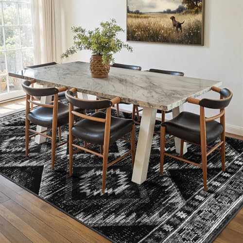 8x10 Black Washable Area Rug for Living Room & Bedroom - Ultra Soft, Non-Slip, Pet Friendly