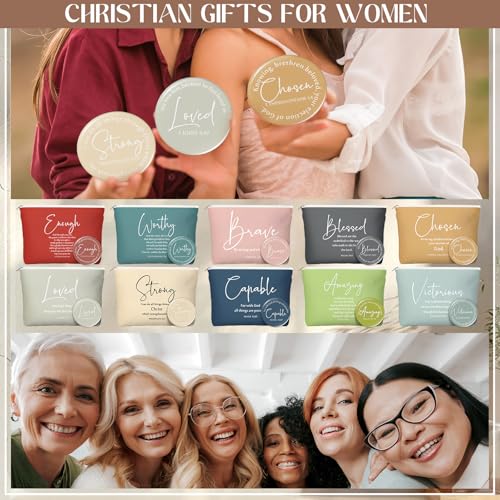 Geelin 24 Sets Christian Gifts Bulk Religious Canvas Makeup Bags with Bible Verse and Compact Mirrors Inspirational Gift for Women Teacher Staff Coworker Church Ladies Easter Holiday Gifts (Classic)