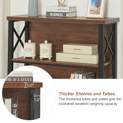 Hombazzar 3-Tier Short Bookcase, 35.4” Wide Rustic Brown Storage Shelf