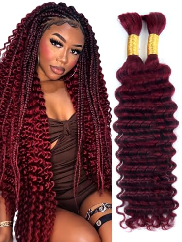 B-fashion Burgundy Human Braiding Hair Extensions 16 Inch Bulk Bundles for Boho & Knotless Braids