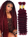 B-fashion Burgundy Human Braiding Hair Extensions 16 Inch Bulk Bundles for Boho & Knotless Braids