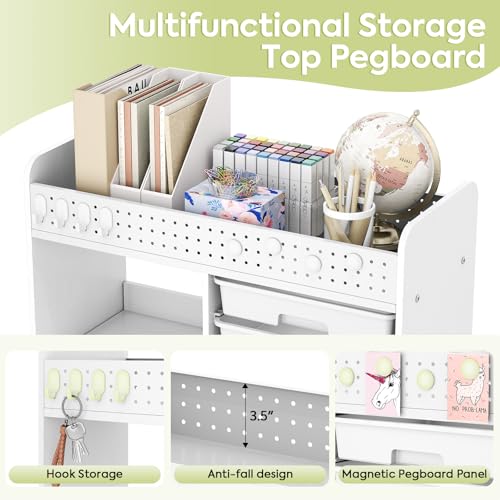 White Rolling Craft Cart with 6 Drawers, Pegboard & Locking Wheels - ApexChaser