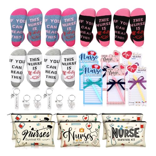 Nurse Appreciation Gift Set with Socks, Cosmetic Bags, Keychains & Notepads - Bulk 36 Pieces