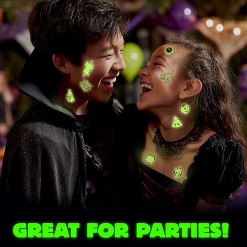 Glow in the Dark Ghost Temporary Tattoos ? 50 Pack Halloween Tattoos for Kids, Spooky Party Favors, Non-Toxic & Easy to Apply, Fun Trick-or-Treat Handouts