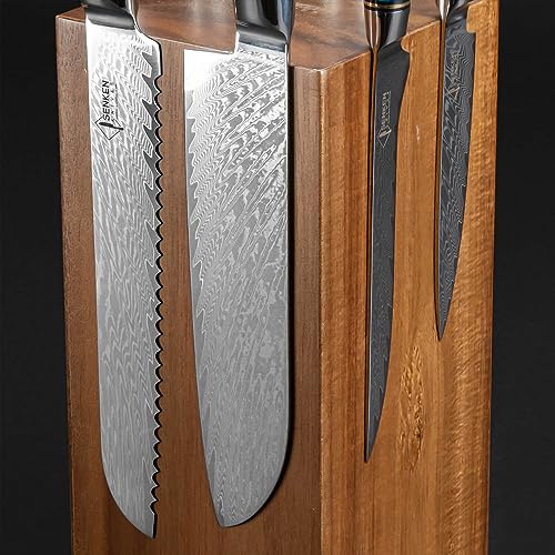 Senken Rotating Magnetic Knife Block with Natural Acacia Wood - 360° Rotation, Universal Knife & Tool Storage, No Knives Included
