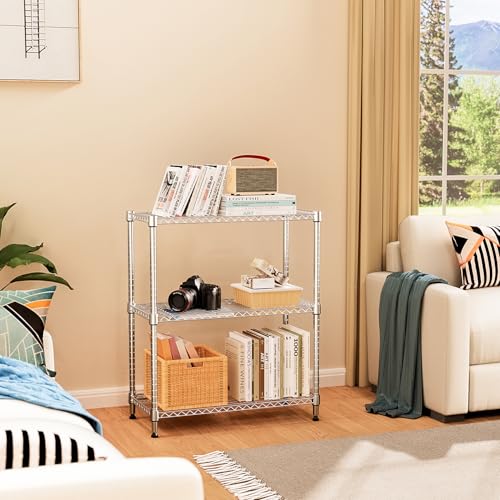 Chrome 3-Tier Metal Wire Storage Rack - 750 lbs Capacity, Adjustable Shelves