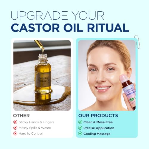AIPILER Organic Castor Oil Rose Quartz Rollerball 1.7 Fl Oz - Mess-Free Face & Hair Treatment