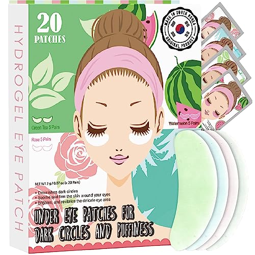 LOOKATME 20 Pairs Combo Under Eye Masks for Puffiness & Dark Circles - Korean Hydrogel Patches with Caffeine, Collagen & Brightening Effect