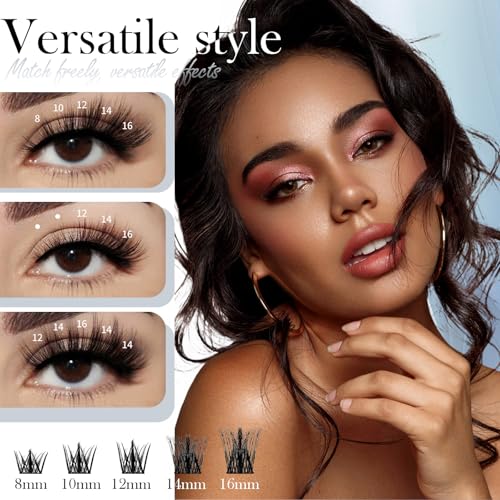 Lash Clusters Kit for Sensitive Eyes - Salon-Quality DIY Eyelash Extensions, Waterproof & Hypoallergenic, | Includes 8-16mm Wispy & Fluffy Clusters, Adhesive, Seal, Tools (Natural-(black box)
