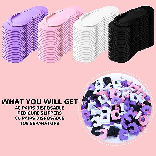 Suhine 120 Pairs Disposable Pedicure Slippers and Toe Separators Kit 40 Pairs Disposable Foam Flip Flops 80 Toe Separators for Women Nail Hotel Salon Spa Party