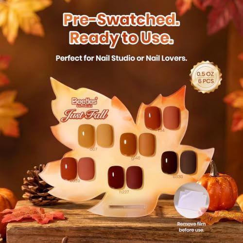 Fall Gel Polish Set - 6 Cozy Mocha Cocoa Shades with Fall Collection and Color Swatch Card - Brown Variation