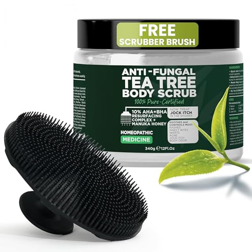 Tea Tree Body Scrub with Brush - Antifungal Exfoliating & Soothing Skin Care
