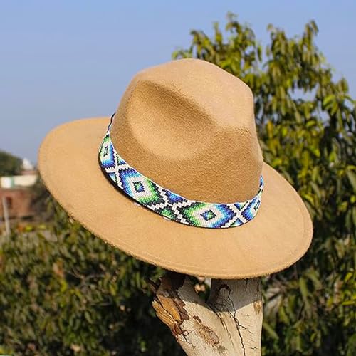 Native American Style Beaded Hatband - White & Blue Southwestern Cow Rode Handmade Headwear - Variation: White & Blue