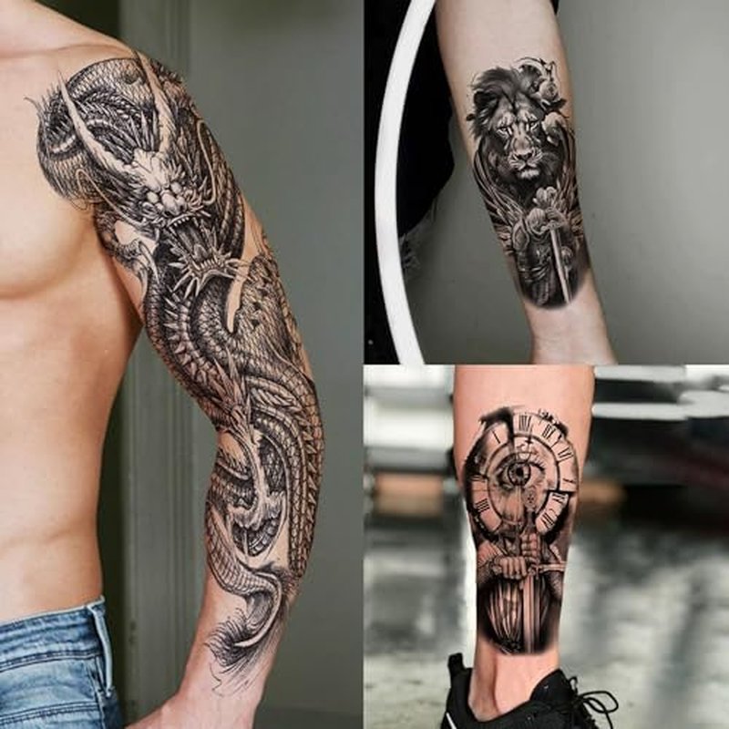 20 Sheets Wolf Beast Full Arm Temporary Tattoos For Men Women Thigh, Large Lion Tribal Eye Sleeve Tattoos For Adults, Long Lasting Temp Bulk Halloween Waterproof Fake Tattoo Stickers Nun Wolf Chicano