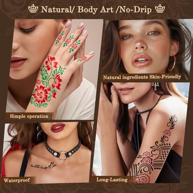 11 Colors Temporary Tattoo Ink Kit, 11 Bottles Tattoo Ink with 1Pcs Outline Pen for DIY Body Paint, Safe & Easy tattoos(Black,Red,Green,Purple,Orange,Navy, Blue,Brown,Pink,Grey,Yellow)