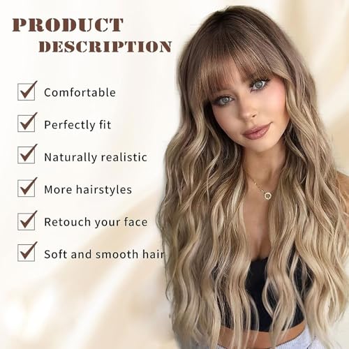 Long Curly Wavy Blonde Wig with Bangs for Women - Dark Blonde Variation