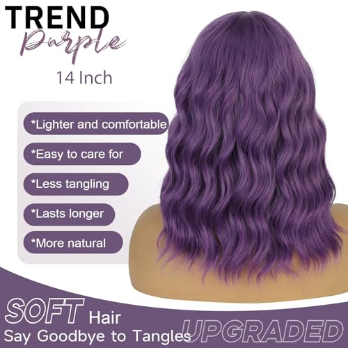 Purple Bangs 14 Inch Short Bob Wig - Heat-Resistant Synthetic Hair for Women (ENTRANCED STYLES)