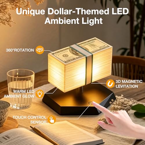 Floating Money Lamp with Magnetic Levitation - 3 Color Desk Light for Office & Gaming Room