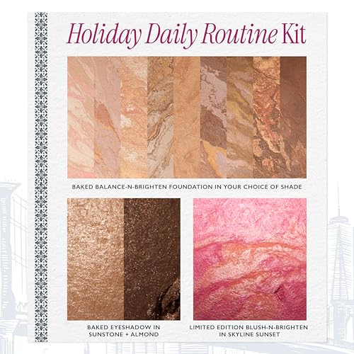 LAURA GELLER NEW YORK Daily Routine Kit | Porcelain | Limited Edition Makeup Set | Includes Baked Foundation for Mature Skin, Exclusive Blush, Eyeshadow, Retractable Kabuki Brush
