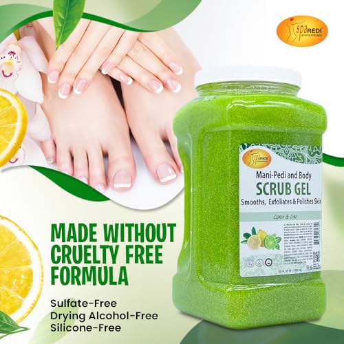 SPA REDI ? Lemon & Lime Pumice Scrub Gel, Exfoliating, Hydrating & Nourishing, Infused with Hyaluronic Acid, Amino Acids, Panthenol and Comfrey Extract for Glowy Smooth Skin ? 128oz Gallon