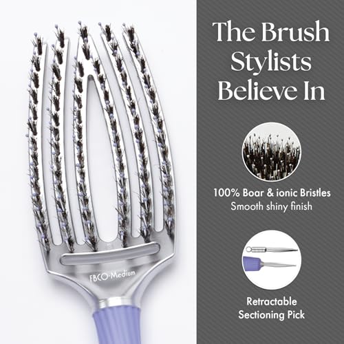 Olivia Garden Medium Fingerbrush Combo Vented Paddle Brush for Blow Drying - Ionic & Boar Bristles