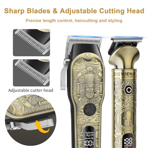 HIENA PRO Hair Clippers for Men Professional, Cordless Barber Clipper T-Blade Beard Trimmer Nose & Body Hair Trimmer Foil Shaver Grooming Kit, Electric Full Men's Hair Cutting Kit with 17 Guide Combs