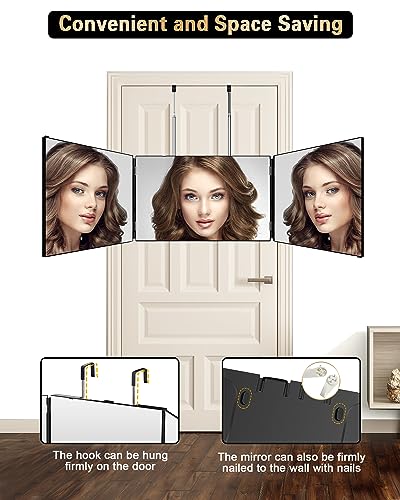 JUSRON Black Self Hair Cutting Mirror with 360 View & Adjustable Height – No LED