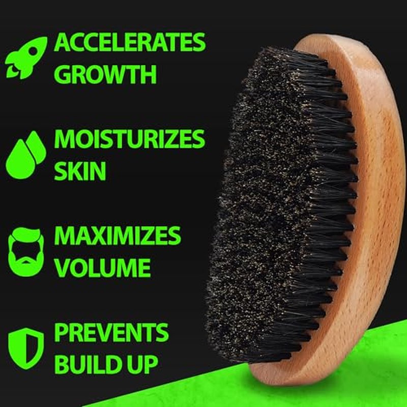 Beard Growth Kit w/ 100% Lifetime Replacement First Cut Boar Bristle Brush/Beard Brush for Men + 2X THICKENING Biotin Mustache Wax, Conditioner, and Softener - Formulated in America