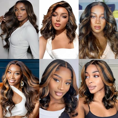 U Part Human Hair Wig Body Wave Highlight Wig #1b/30 12 Inch Ombre Brown Blonde