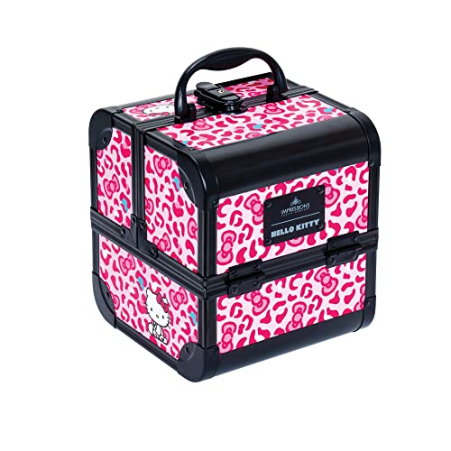 Impressions Vanity Hello Kitty SlayCube Makeup Travel Case with Durable Outer, Makeup Organizer Case in Portable Size with 2 Extendable Trays and Flip Top Mirror (Pink Animal)