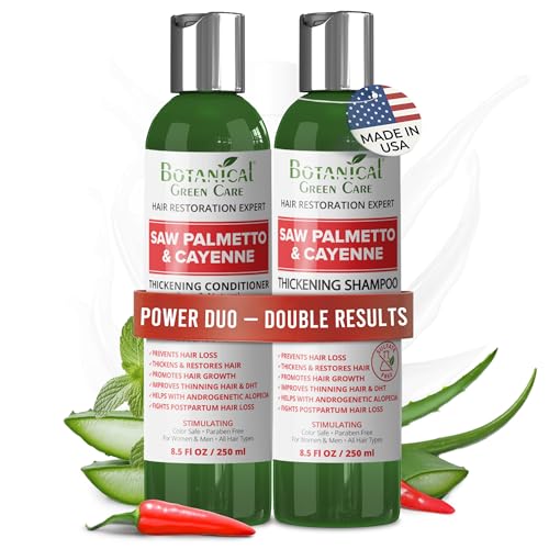 Botanical Green Care Saw Palmetto & Cayenne Hair Growth Shampoo & Conditioner Set – Thickening & Sulfate-Free