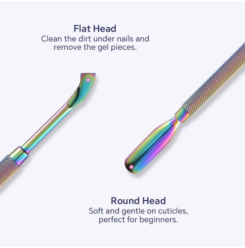 KAZIPOP Double-Headed Nail Cuticle Pusher Stainless Steel Cuticle Cleaner Gel Nail Polish Peeler Scraper 2-in-1 Cuticle Trimmer Metal Chameleon Cuticle Pusher (1)