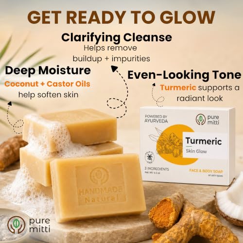 Turmeric Soap Bar for Face and Body 4.5 Oz Pack of 3 - Kojic Acid Free, Handmade