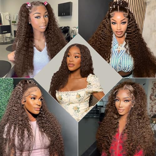 KAFEIER Brown Deep Wave Lace Closure 4x4, 10 Inch Brazilian Virgin Remy Hair