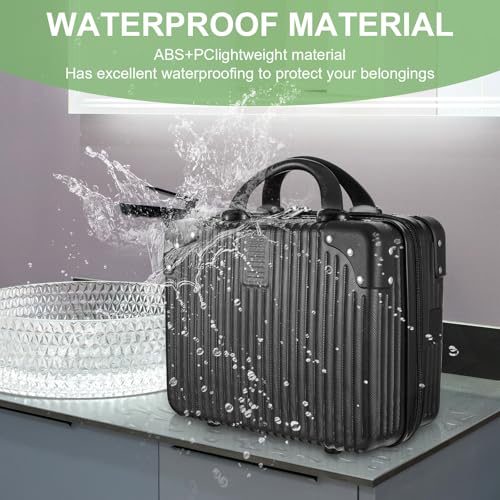 14 Inch Hard Shell Makeup Case Black Portable Travel Cosmetic Suitcase