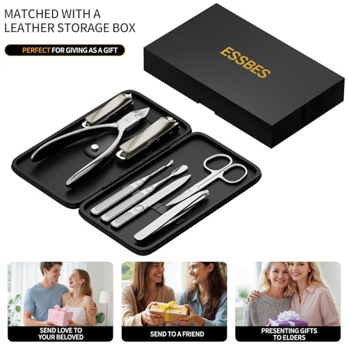 8-in-1 Manicure Pedicure Grooming Kit Stainless Steel Nail Clipper with Leather Case