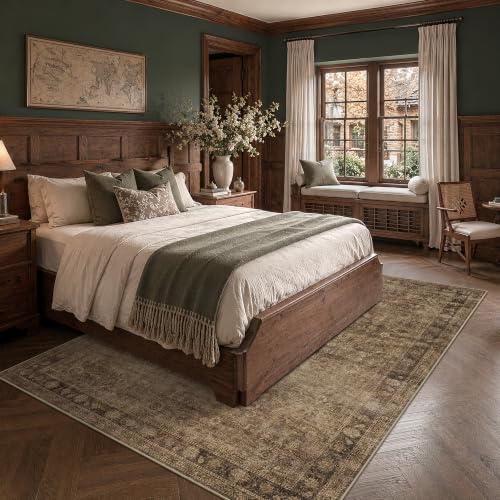 6x9 Brown Washable Vintage Floral Area Rug Non Slip for Bedroom