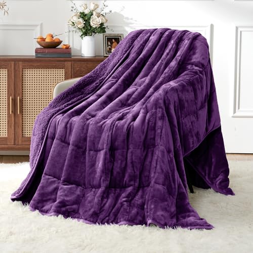 Uttermara Queen Size Weighted Blanket 15lbs Purple 60x80 Inches for Relaxation